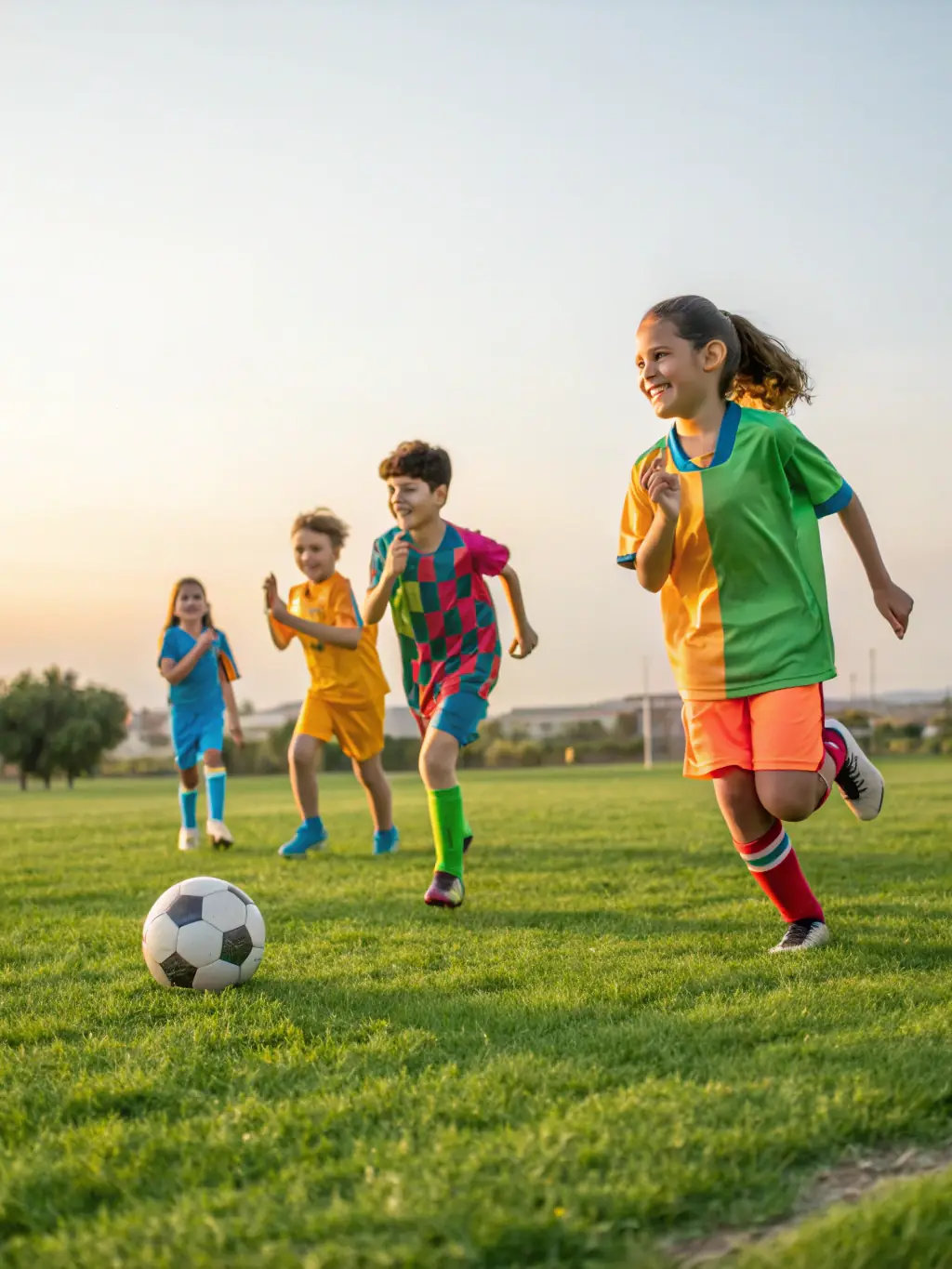 A vibrant image of children playing soccer in a local park, emphasizing the joy and physical activity promoted by ASC ASSOC SPORTIVE CULTURELLE LPA ST FLOUR.