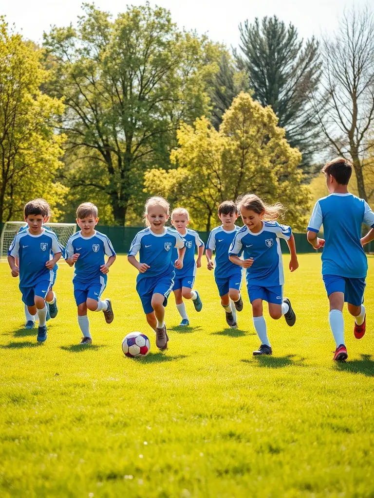 A group of students playing soccer on a field, representing the soccer program at ASC ASSOC SPORTIVE CULTURELLE LPA ST FLOUR, promoting physical activity and teamwork.