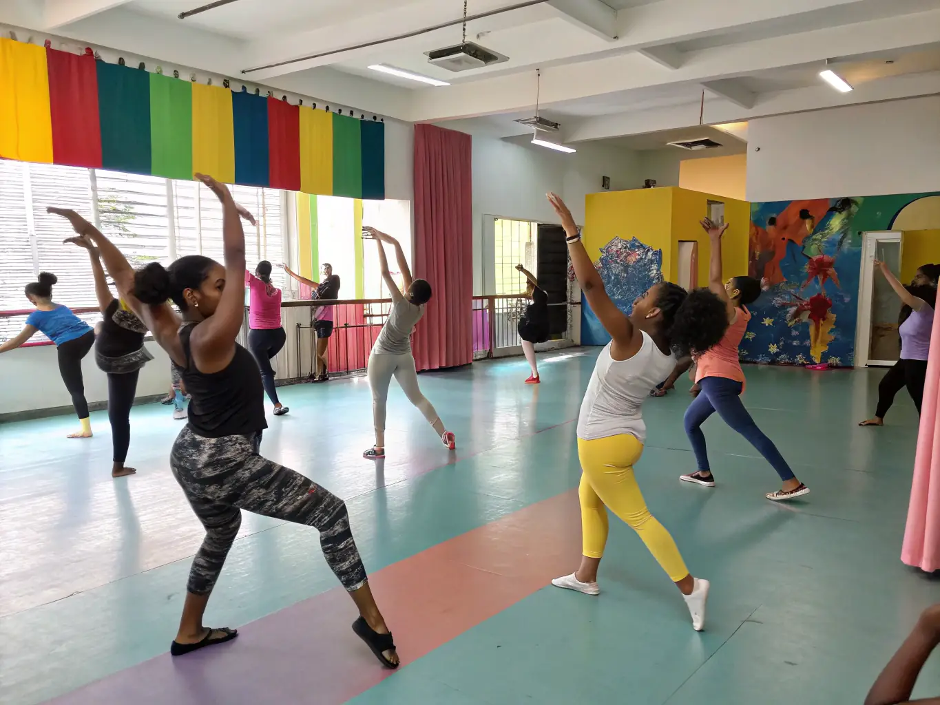 An image depicting participants engaged in a dance workshop, highlighting creativity and cultural expression through movement.