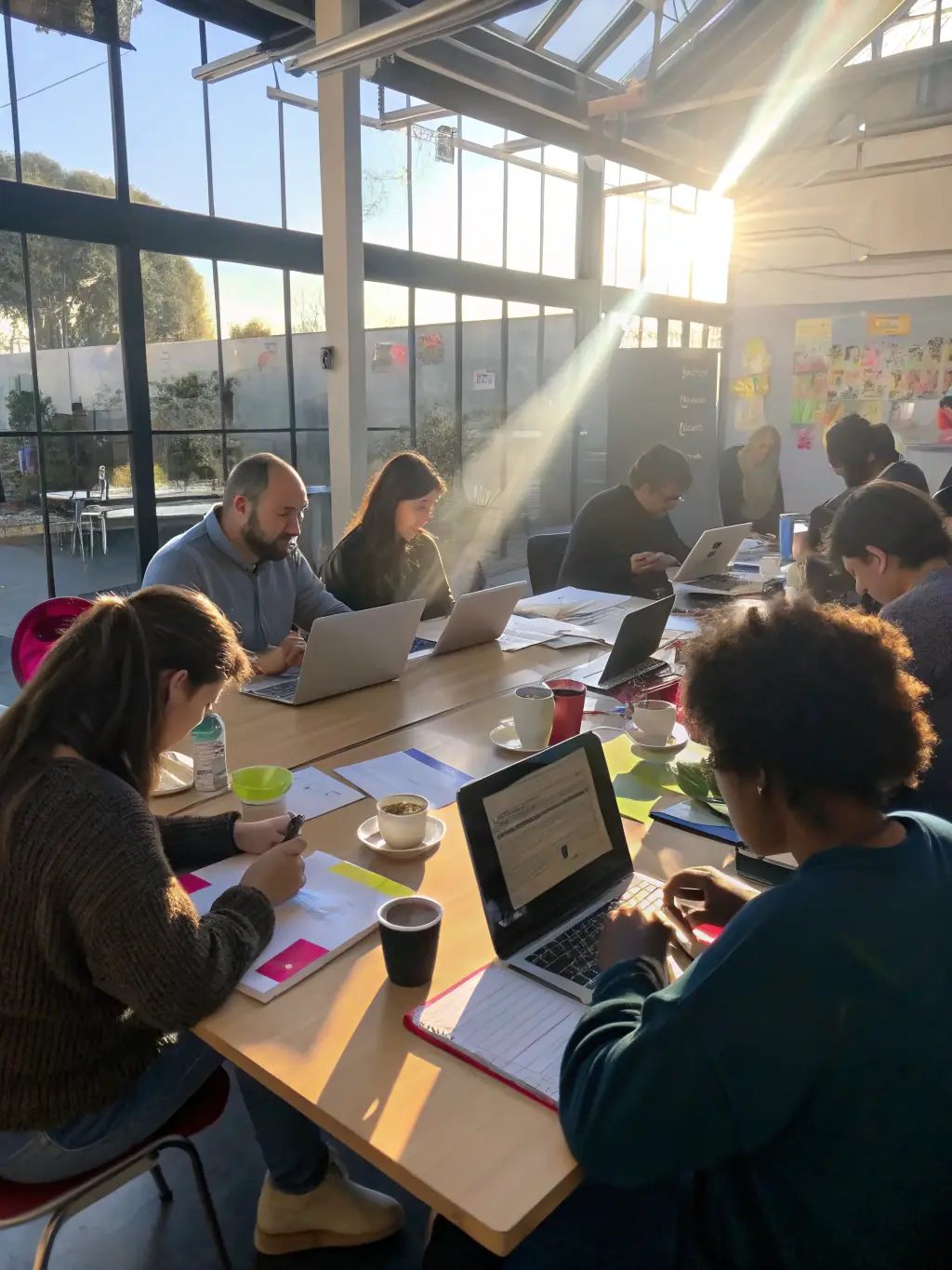 An image of adults engaged in a community arts and crafts session, highlighting the inclusive nature of the organization's activities.
