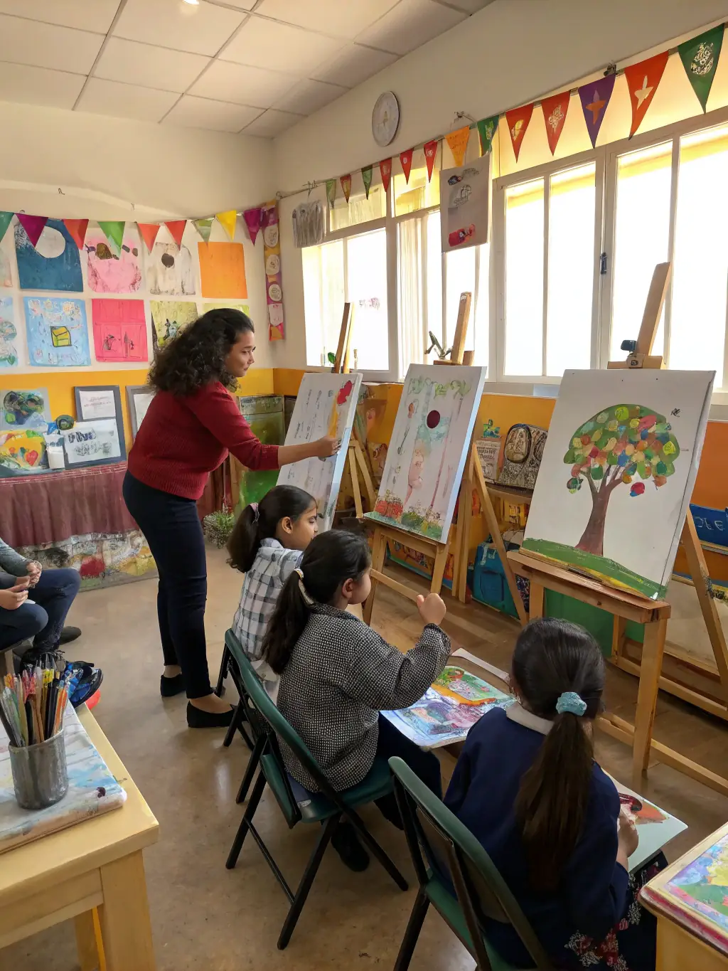 A group of students engaged in a collaborative art project, showcasing the creative expression encouraged by ASC ASSOC SPORTIVE CULTURELLE LPA ST FLOUR.